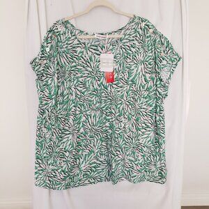 Emily Daniels Multicolor Green Floral Design Stretchy Shiny Flakes Plus Size 3X